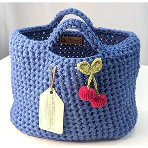 New Lakeside Cottage Crochet Purse Blue w/Cherries by Sharon Zenk